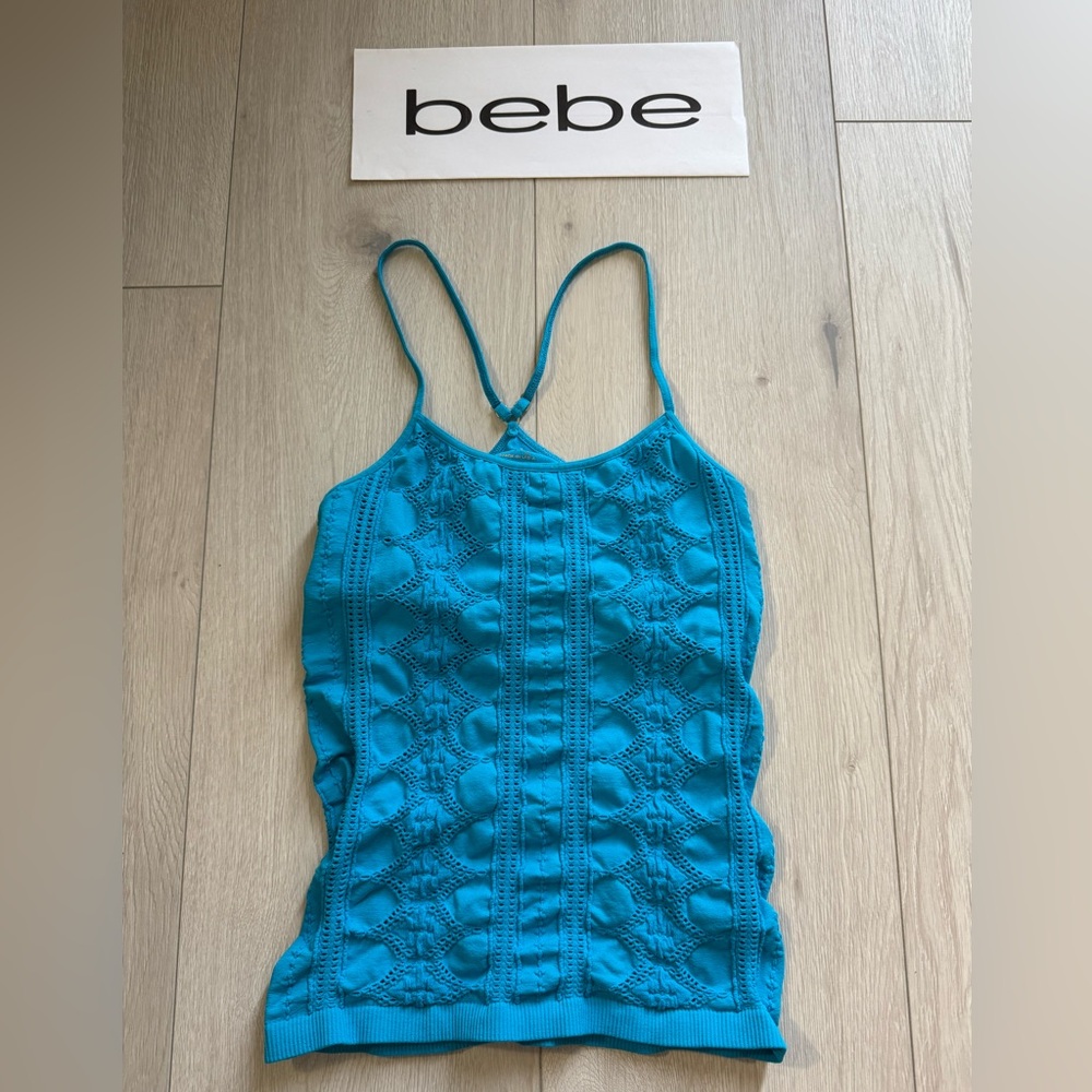 Bebe Turquoise Stretch Tank Intricate Cutout Detail Adjustable Straps - XS